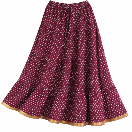 Blackfever Elegant deep plum purple base Printed Tiered Skirt – Free Size