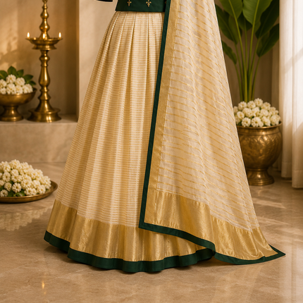 Kerala Half Saree Set – Emerald Green