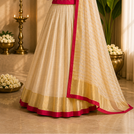 Kerala Half Saree Set – Festive Fuchsia