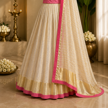 Kerala Half Saree Set – Blush Pink