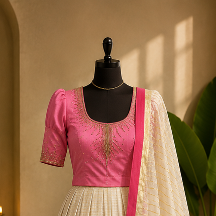 Kerala Half Saree Set – Blush Pink