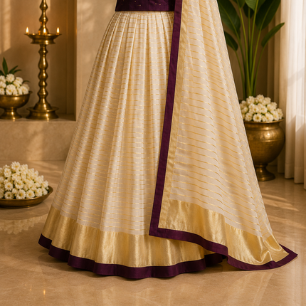 Kerala Half Saree Set – Deep Plum