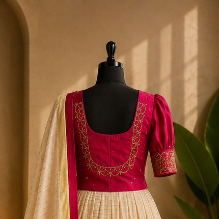 Kerala Half Saree Set – Ruby Pink