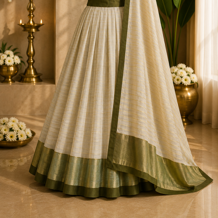 Kerala Half Saree Set – Olive Green
