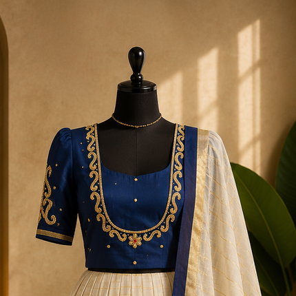 Kerala Half Saree Set – Royal Blue