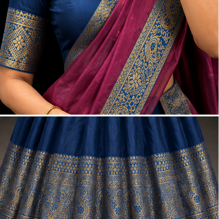 Vaidehi Royale Half Saree Set – Navy Blue & Magenta