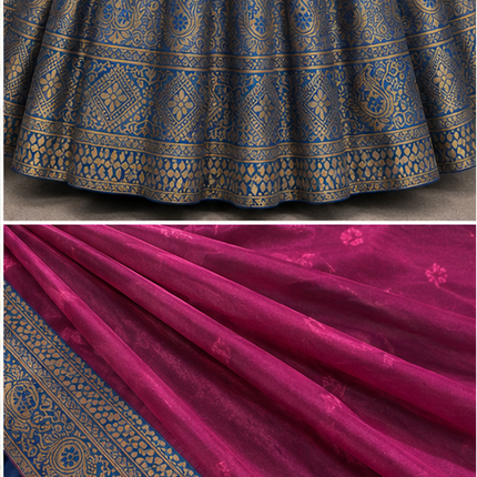 Vaidehi Royale Half Saree Set – Navy Blue & Magenta