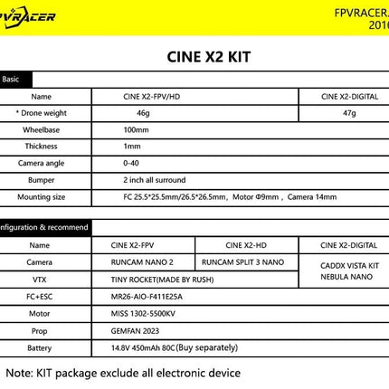 FPV Racer Cine X2 FPV CineWhoop Frame