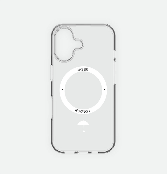 Slim Clear iPhone 16 Case with White MagSafe Ring - Umbrella Icon | The Iconic Case