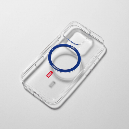 Slim Clear iPhone 16 Pro Case with Royal Blue MagSafe Ring - Telephone Box | The Iconic Slim