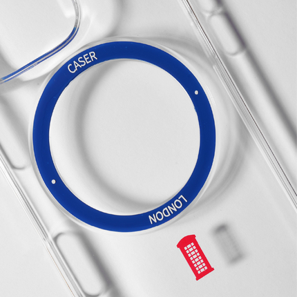 Slim Clear iPhone 16 Pro Case with Royal Blue MagSafe Ring - Telephone Box | The Iconic Slim