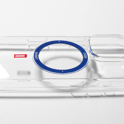 Slim Clear iPhone 16 Pro Case with Royal Blue MagSafe Ring - Telephone Box | The Iconic Slim