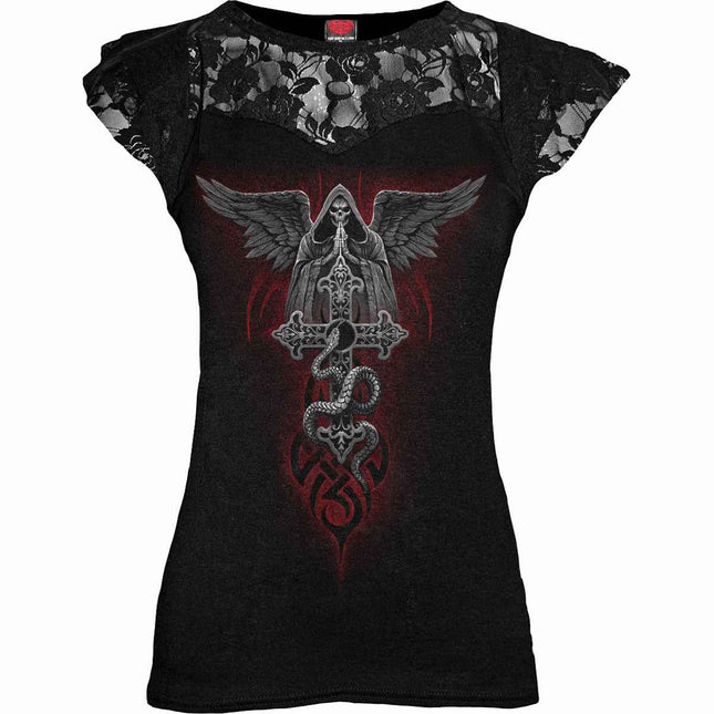 THE DEAD - Lace Layered Cap Sleeve Top Black