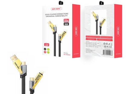 4 in 1 Multi Fast Charging Cable 65w - USB A/C to Lightning & USB C - 1.2m VD-DCA05