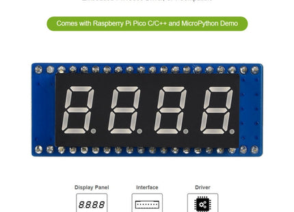 WAVESHARE 4-digit 8-segment Display Module for Raspberry Pi Pico, SPI-compatible, 19806