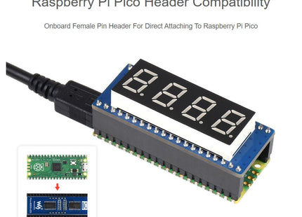 WAVESHARE 4-digit 8-segment Display Module for Raspberry Pi Pico, SPI-compatible, 19806