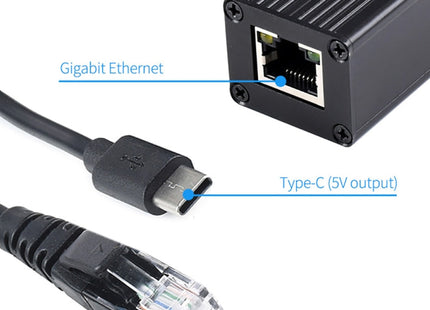 Waveshare Metal Case Gigabit PoE Splitter, 5V 2.5A Type-C Out