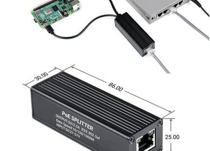 Waveshare Metal Case Gigabit PoE Splitter, 5V 2.5A Type-C Out