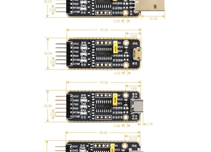 Waveshare Type-C / USB-C to UART High Band Rate Transmission Module Connectors, USB-C