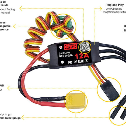 DYS 12A 2-4S Brushless ESC With 5V/1.5A BEC For RC fixed-wing Aircraft