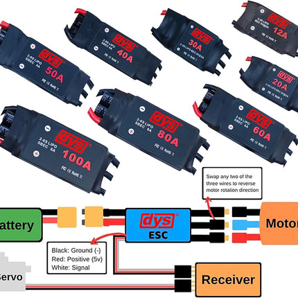 DYS 12A 2-4S Brushless ESC With 5V/1.5A BEC For RC fixed-wing Aircraft