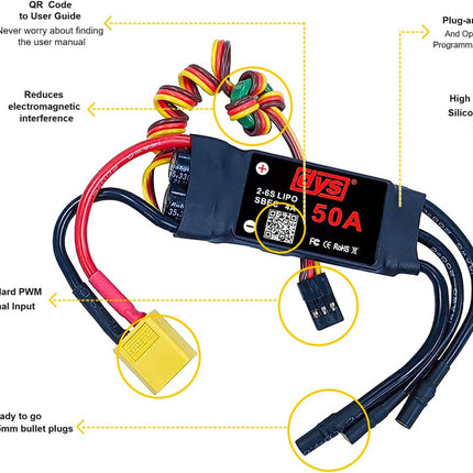 DYS 50A 2-6S Brushless ESC With 5V/4A BEC For RC fixed-wing Aircraft
