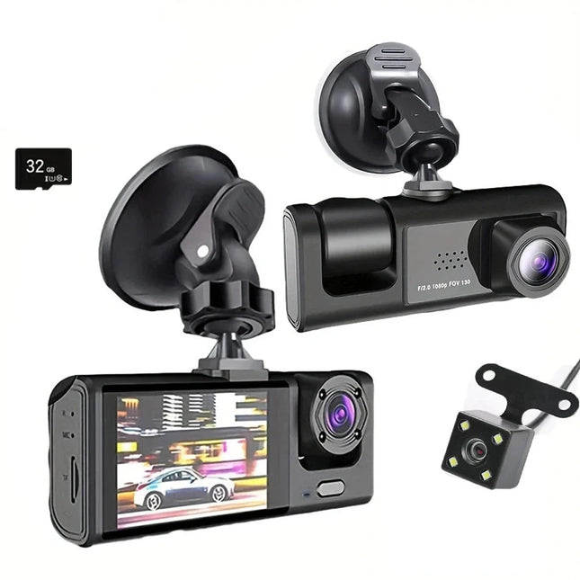 Dash Cam W/ IR Night Vision Loop Recording & 2" IPS Screen 1080P 3 Camera