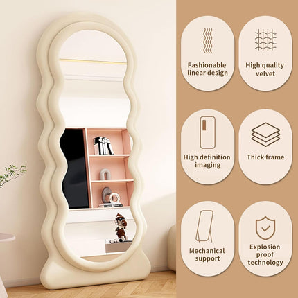 Full Length Mirror CEIEVER 160x60cm Irregular Wavy– Arch Floor Mirror, White