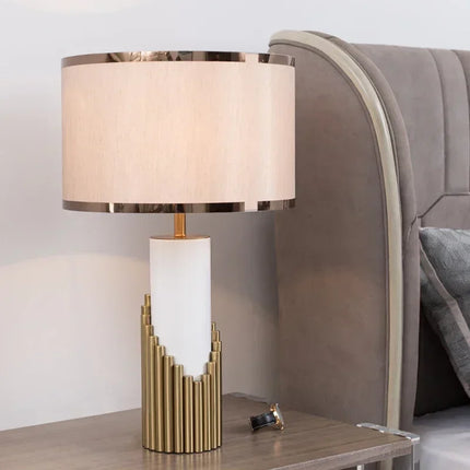 Designer's Luxury LED Desk Lamp Marble Fabric Lampshade