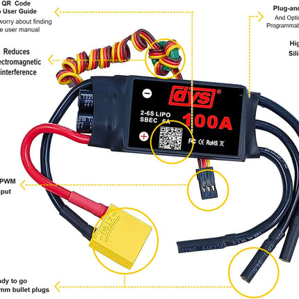 DYS 100A 2-6S Brushless ESC With 5V/6A BEC For RC fixed-wing Aircraft