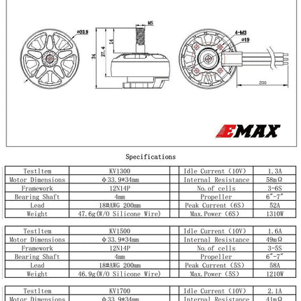 EMAX ECO II Series 2807 Motor (1300kV, 1500kV 1700kV)