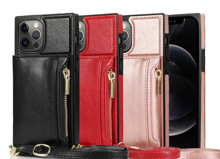 Square Zipper Wallet Bag TPU+PU Back Cover Case with Holder & Card Slots & Wallet & Cross-body Strap, For iPhone 12 Pro Max, For iPhone XS / X, For iPhone XS Max