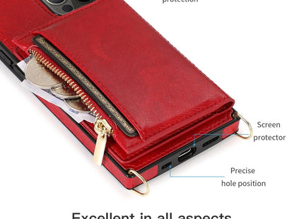 Square Zipper Wallet Bag TPU+PU Back Cover Case with Holder & Card Slots & Wallet & Cross-body Strap, For iPhone 12 Pro Max, For iPhone XS / X, For iPhone XS Max