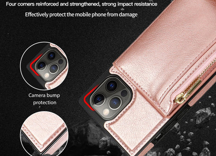 Square Zipper Wallet Bag TPU+PU Back Cover Case with Holder & Card Slots & Wallet & Cross-body Strap, For iPhone 12 Pro Max, For iPhone XS / X, For iPhone XS Max
