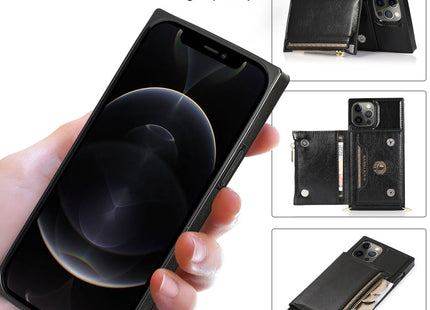 Square Zipper Wallet Bag TPU+PU Back Cover Case with Holder & Card Slots & Wallet & Cross-body Strap, For iPhone 12 Pro Max, For iPhone XS / X, For iPhone XS Max