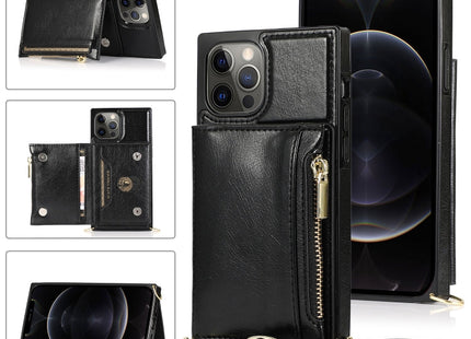 Square Zipper Wallet Bag TPU+PU Back Cover Case with Holder & Card Slots & Wallet & Cross-body Strap, For iPhone 12 Pro Max, For iPhone XS / X, For iPhone XS Max