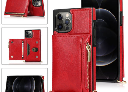 Square Zipper Wallet Bag TPU+PU Back Cover Case with Holder & Card Slots & Wallet & Cross-body Strap, For iPhone 12 Pro Max, For iPhone XS / X, For iPhone XS Max