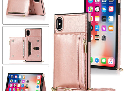 Square Zipper Wallet Bag TPU+PU Back Cover Case with Holder & Card Slots & Wallet & Cross-body Strap, For iPhone 12 Pro Max, For iPhone XS / X, For iPhone XS Max