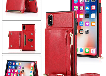 Square Zipper Wallet Bag TPU+PU Back Cover Case with Holder & Card Slots & Wallet & Cross-body Strap, For iPhone 12 Pro Max, For iPhone XS / X, For iPhone XS Max
