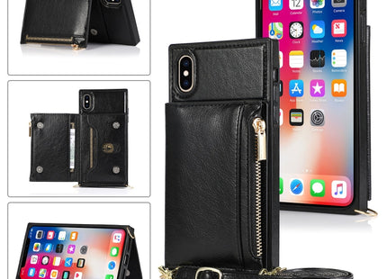 Square Zipper Wallet Bag TPU+PU Back Cover Case with Holder & Card Slots & Wallet & Cross-body Strap, For iPhone 12 Pro Max, For iPhone XS / X, For iPhone XS Max