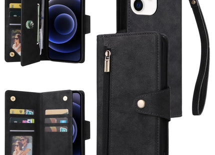 Rivet Buckle 9 Cards Three Fold Leather Phone Case, For iPhone 12, For iPhone 12 mini, For iPhone 12 Pro Max, For iPhone 13 mini