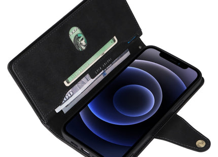 Rivet Buckle 9 Cards Three Fold Leather Phone Case, For iPhone 12, For iPhone 12 mini, For iPhone 12 Pro Max, For iPhone 13 mini