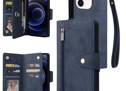 Rivet Buckle 9 Cards Three Fold Leather Phone Case, For iPhone 12, For iPhone 12 mini, For iPhone 12 Pro Max, For iPhone 13 mini