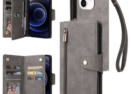 Rivet Buckle 9 Cards Three Fold Leather Phone Case, For iPhone 12, For iPhone 12 mini, For iPhone 12 Pro Max, For iPhone 13 mini