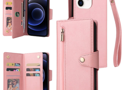 Rivet Buckle 9 Cards Three Fold Leather Phone Case, For iPhone 12, For iPhone 12 mini, For iPhone 12 Pro Max, For iPhone 13 mini
