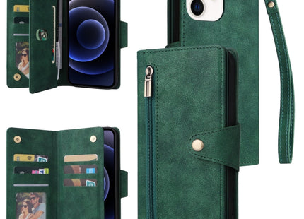 Rivet Buckle 9 Cards Three Fold Leather Phone Case, For iPhone 12, For iPhone 12 mini, For iPhone 12 Pro Max, For iPhone 13 mini
