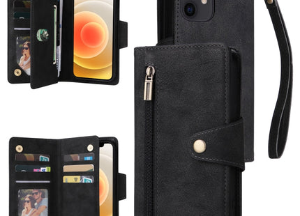 Rivet Buckle 9 Cards Three Fold Leather Phone Case, For iPhone 12, For iPhone 12 mini, For iPhone 12 Pro Max, For iPhone 13 mini