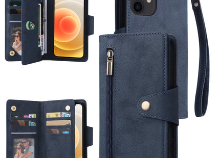 Rivet Buckle 9 Cards Three Fold Leather Phone Case, For iPhone 12, For iPhone 12 mini, For iPhone 12 Pro Max, For iPhone 13 mini