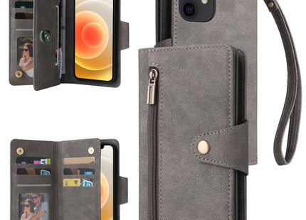 Rivet Buckle 9 Cards Three Fold Leather Phone Case, For iPhone 12, For iPhone 12 mini, For iPhone 12 Pro Max, For iPhone 13 mini