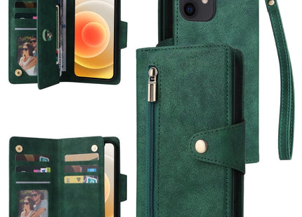 Rivet Buckle 9 Cards Three Fold Leather Phone Case, For iPhone 12, For iPhone 12 mini, For iPhone 12 Pro Max, For iPhone 13 mini